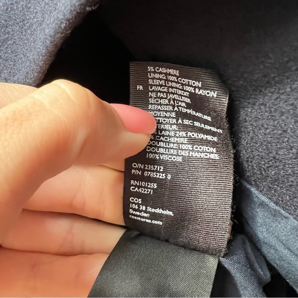 COS navy blue wool cashmere coat size 8 - Picture 5 of 6